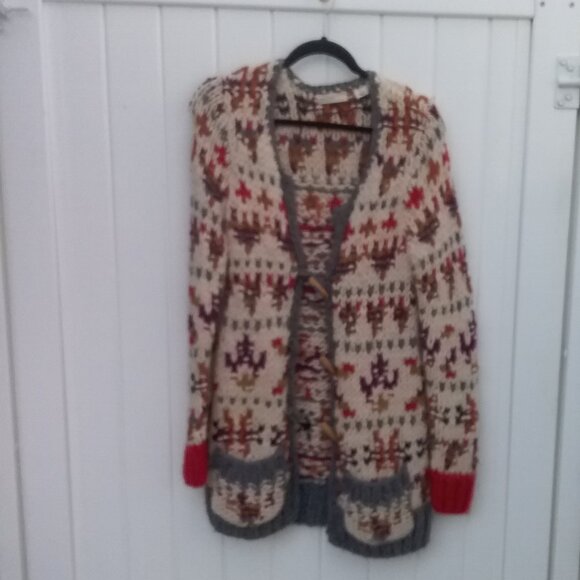Anthropologie Sleeping on Snow Sweater Cardigan Small Chunky Knit Boho - Picture 7 of 10